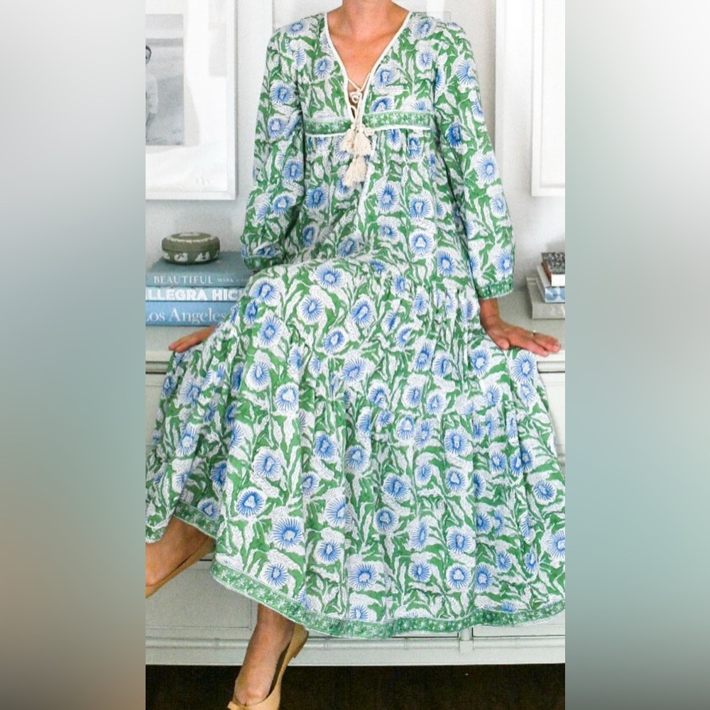 Floral Green and Blue Maxi Dress